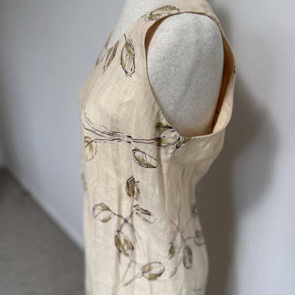 Rafaella Dress Womens 10 White Tan Floral Linen Casual Zip Back Maxi Sundress - Picture 10 of 16